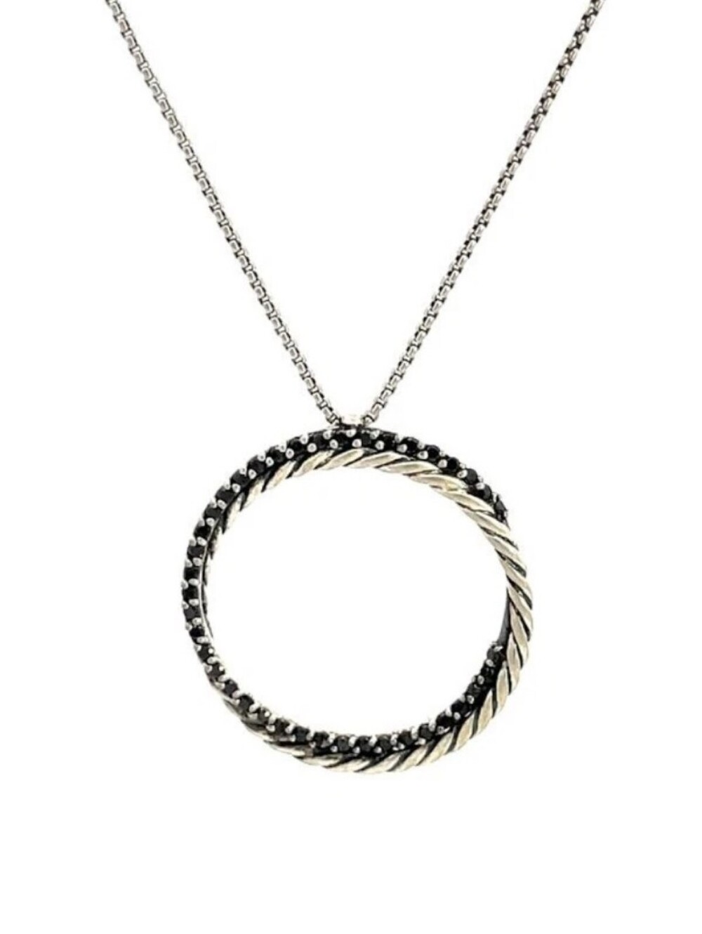 David Yurman Crossover Circle Pendant Black Diamond Sterling Silver Necklace